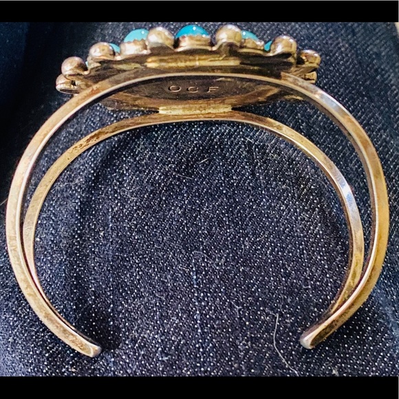 2XHP💕Vintage Navajo MOP Turquoise Inlay .925 Cuff - Picture 4 of 7